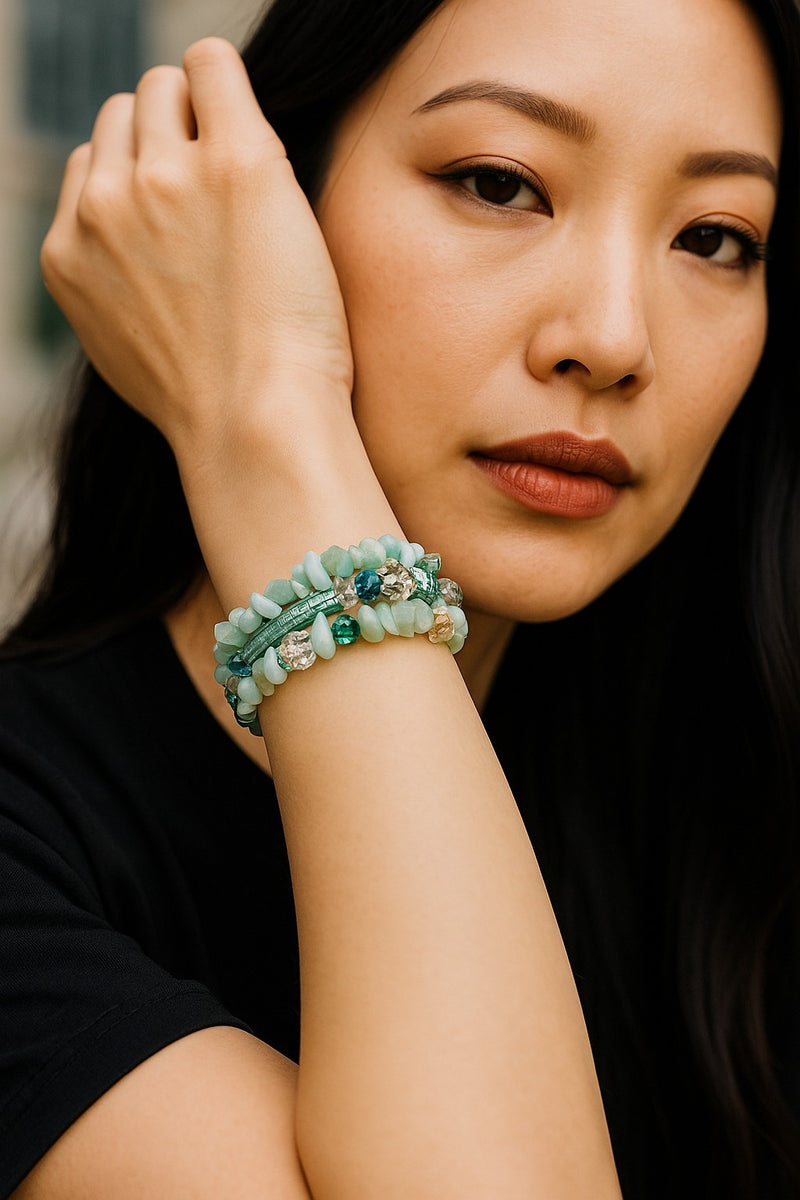 Multi-Strand Bracelet | Amazonite, Aquamarine, Sea Green | Stainless Steel
