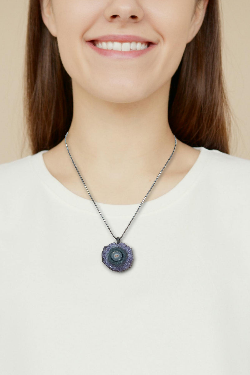 Amethyst Geode Slice Pendant Necklace - Sterling Silver
