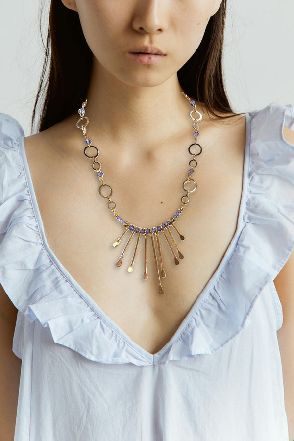 Gemstone and Crystal Bead Paddle Necklace