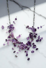 Gemstone Starlight Spray Statement  Necklace - Amethyst, Malachite, Amazonite