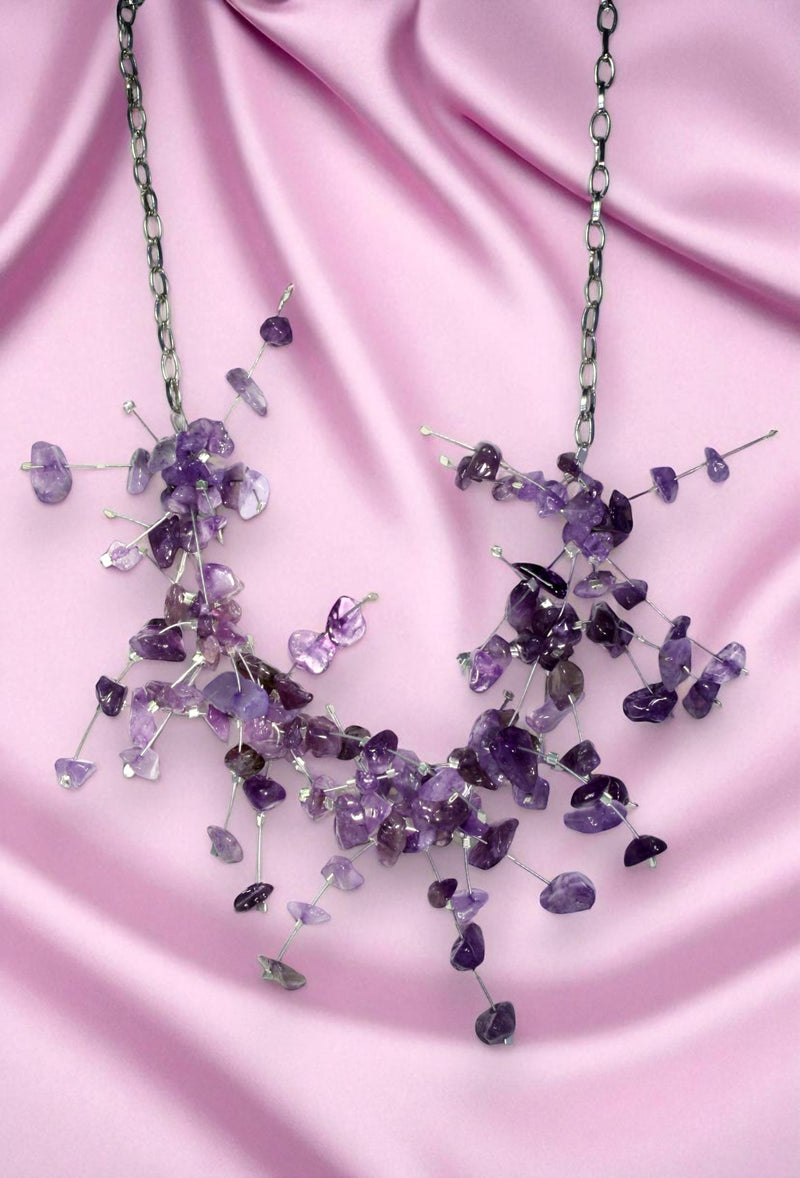 Gemstone Starlight Spray Statement  Necklace - Amethyst, Malachite, Amazonite