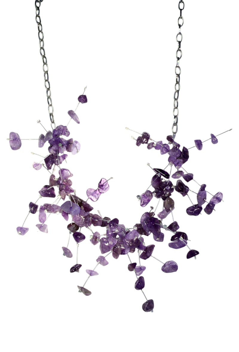 Gemstone Starlight Spray Statement  Necklace - Amethyst, Malachite, Amazonite