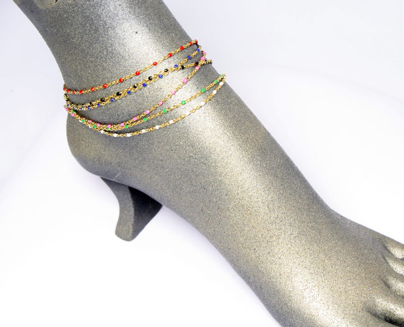 Delicate Gemstone Ankle Bracelets (1mm Gold Chain, Assorted Colors) - 9 Inch