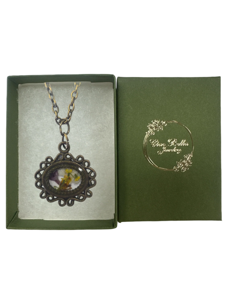 Intricate Pressed Flower Pendant Necklace