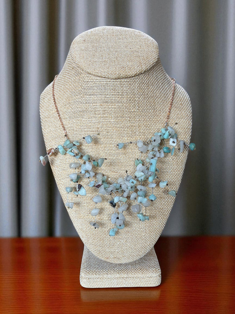 Gemstone Starlight Spray Statement  Necklace - Amethyst, Malachite, Amazonite