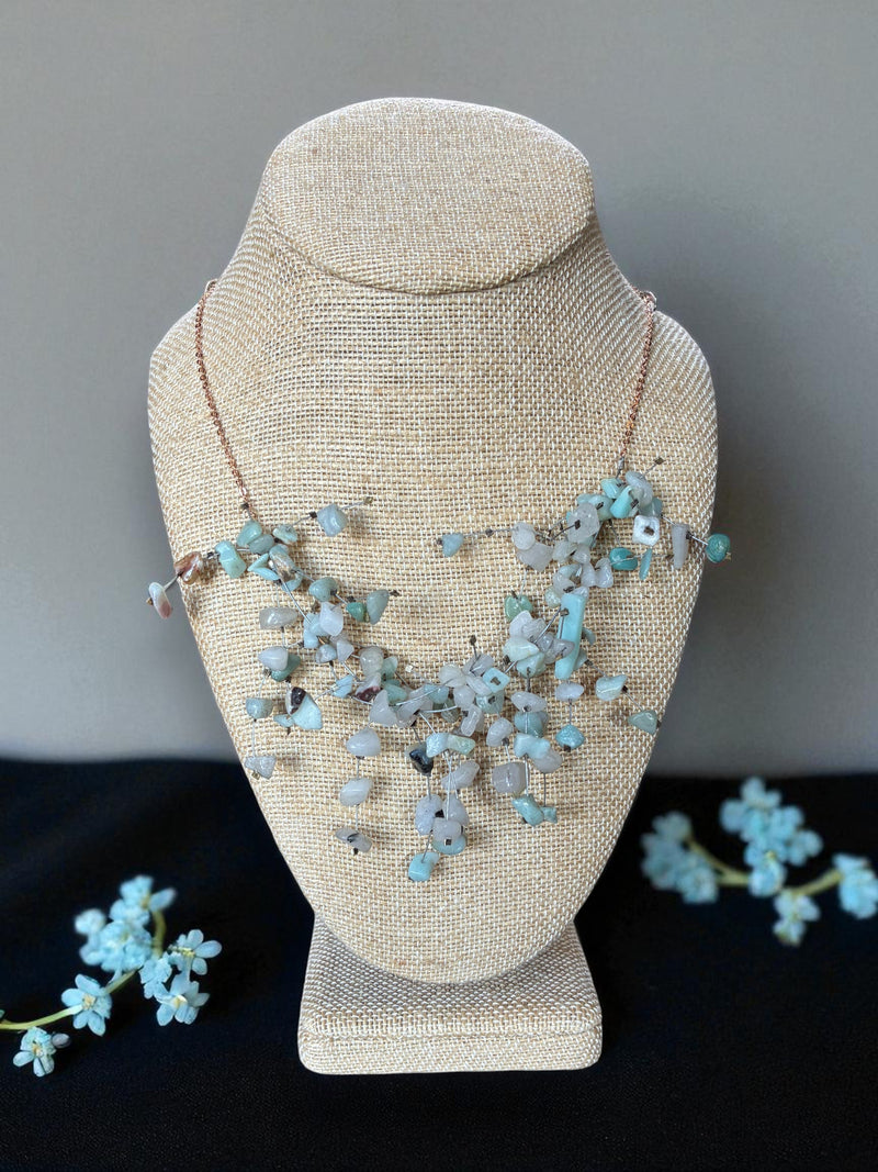Gemstone Starlight Spray Statement  Necklace - Amethyst, Malachite, Amazonite