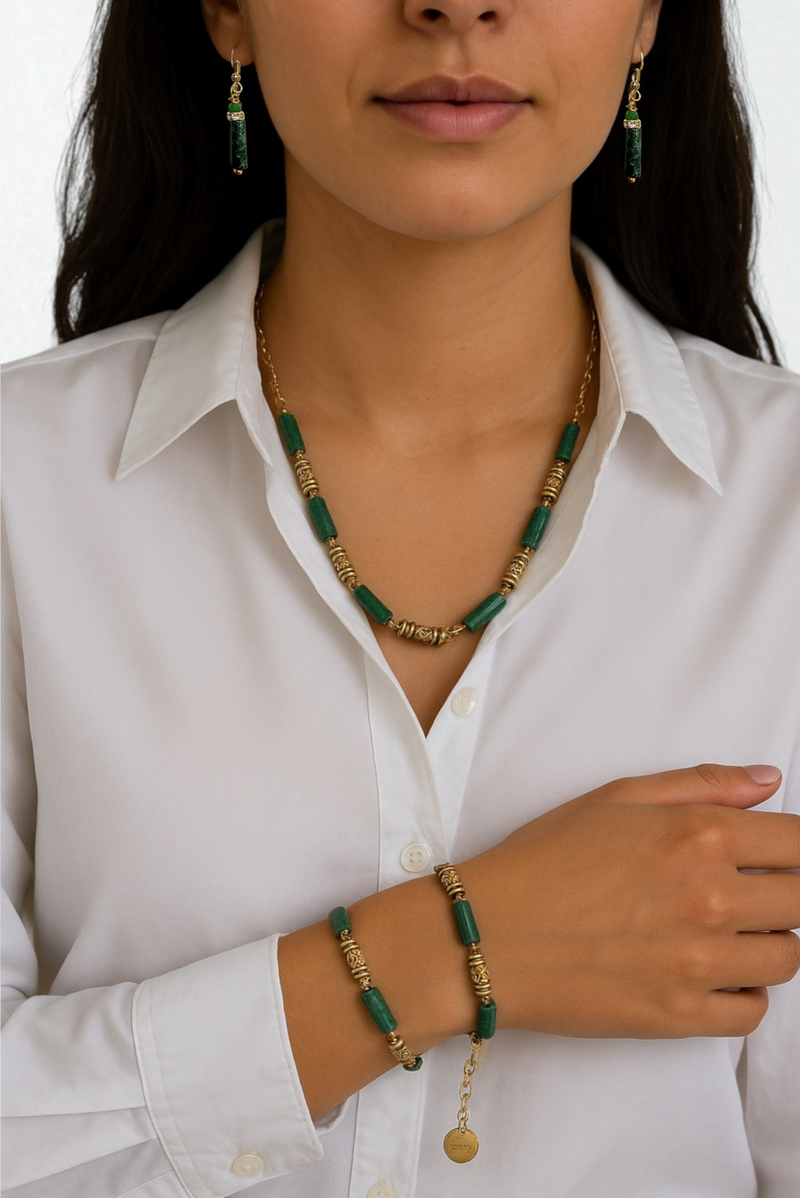 Ancient Oasis Aqua Terra Jasper and Gold Filigree Jewelry Set