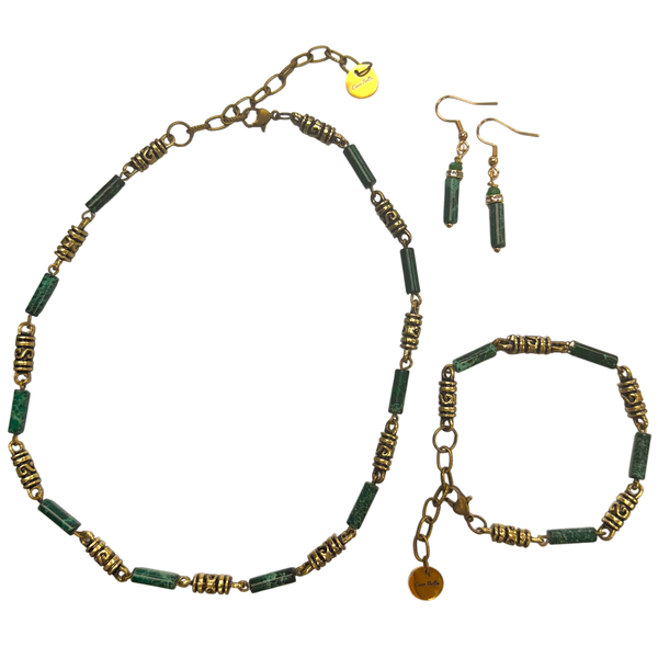 Ancient Oasis Aqua Terra Jasper and Gold Filigree Jewelry Set