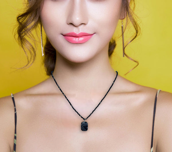 Black Sardonyx Stone Pendant Necklace - Elegant & Grounding Jewelry