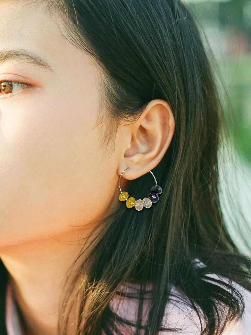 Black, Yellow, Clear Crystal Hoop Earrings | Multicolor Crystal Hoops