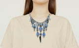 Gemstone Cluster Bib Necklace - Antique Gold - Tiger Eye, Turquoise Amazonite, Amethyst, Blue Agate, and Apatite