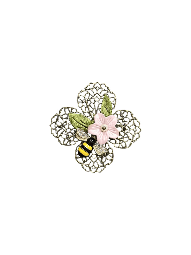 Bumblebee and Flower Filigree Brooch | A Whimsical and Elegant Accessory