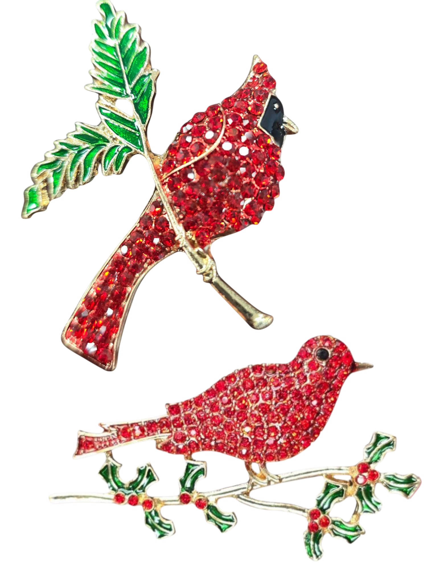 Shimmering Cardinal Rhinestone Brooches - Male & Female