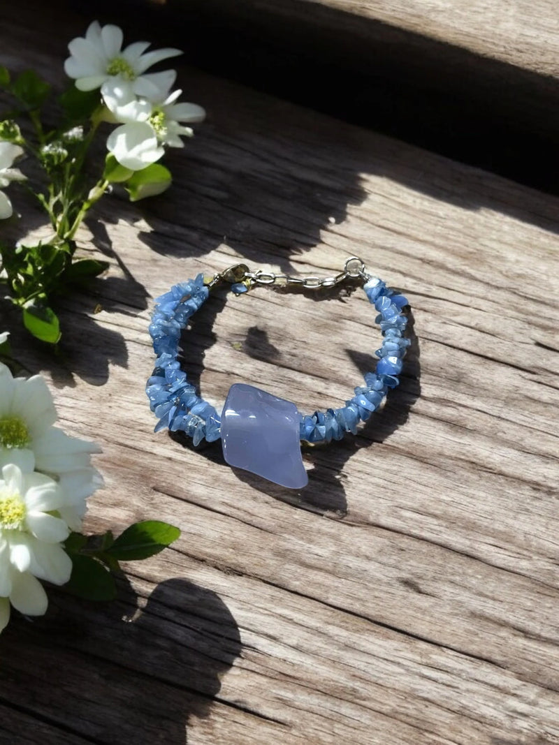 Calming Chalcedony and Blue Agate Double Strand Bracelet