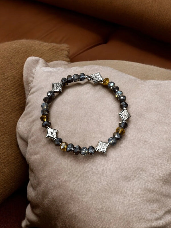 Peacock, Copper, and Amethyst Beaded Bracelet with Sterling Silver Accents | A Unique and Elegant Statement