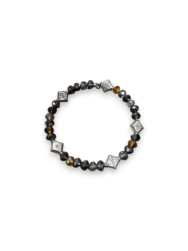 Peacock, Copper, and Amethyst Beaded Bracelet with Sterling Silver Accents | A Unique and Elegant Statement