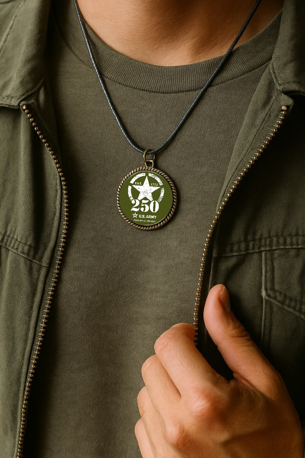 250th Anniversary Limited Edition Pendant Necklace (Army, Navy, Marine) | Made in USA | Officially Licensed Military Antique Gold Pendant Necklace -