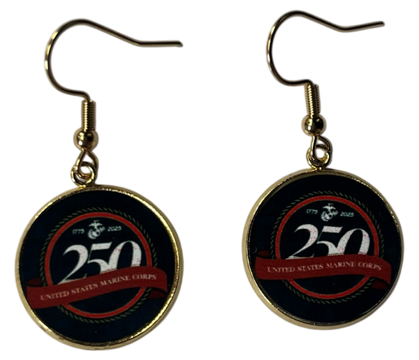 Officially Licensed Military Drop Earrings – 250th Anniversary Collection (Army, Navy, Marine)