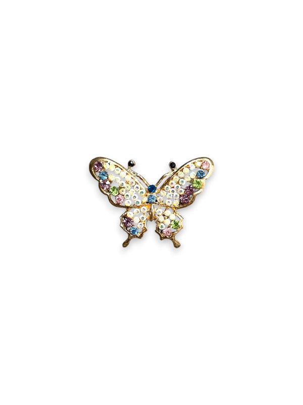 Gold Butterfly Brooch with Pink, Green & Blue Crystals