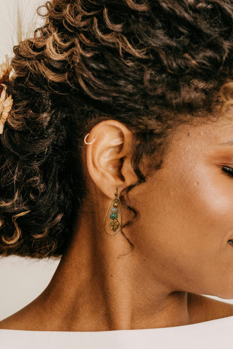 Women's Bohemian Copper Teardrop Petal Drop Earrings