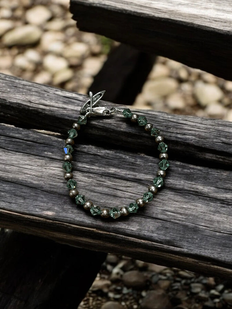 Green Austrian Crystal Bracelet with Canoe Charm