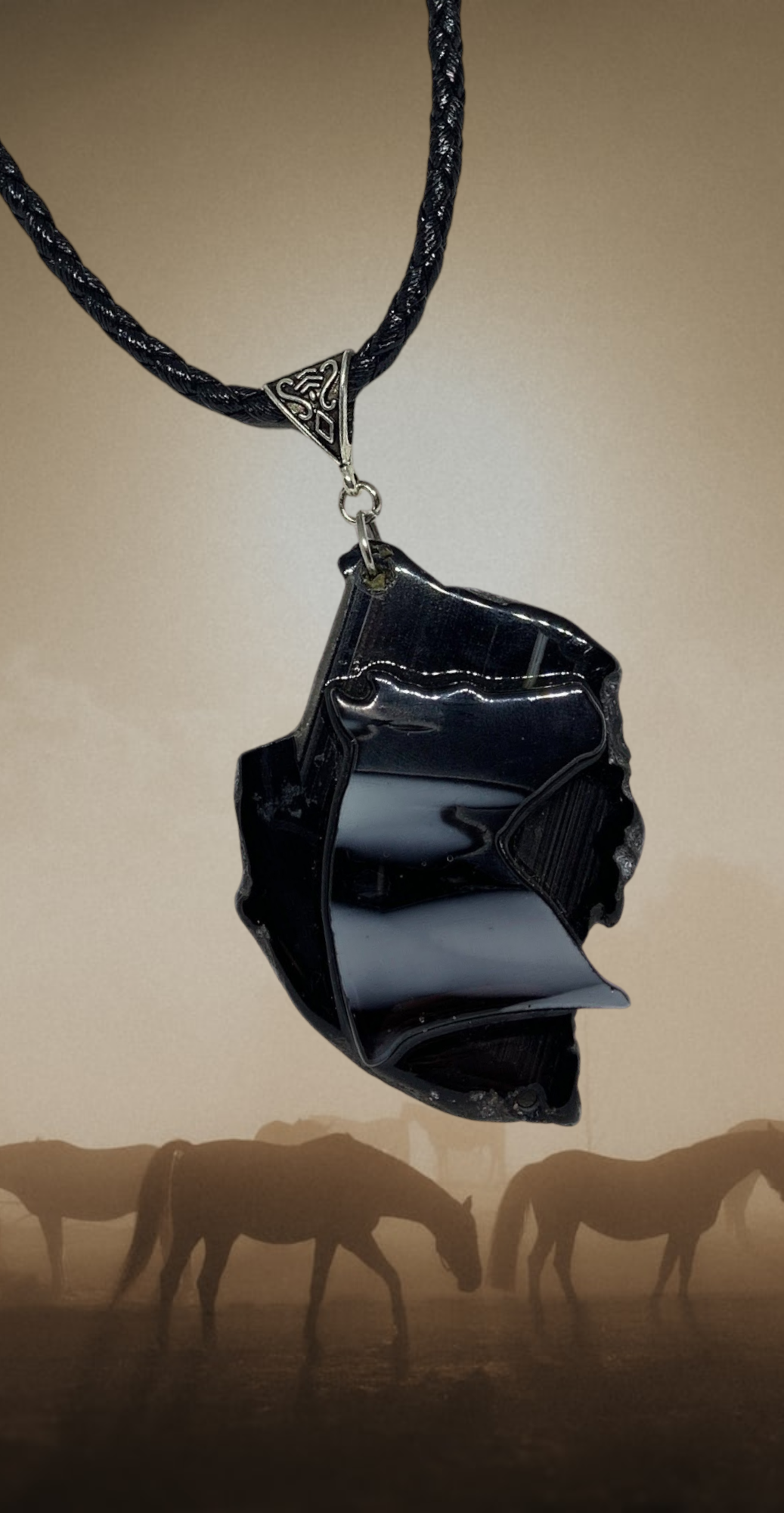 Michelle Marie's One-of-a-Kind Black Agate Horse Pendant Statement Necklace