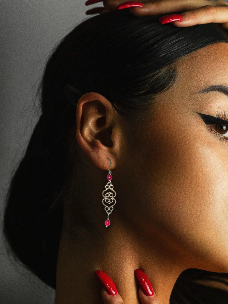 Silver Filigree Dangle Earrings | Gemstone & Crystal Earrings