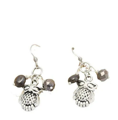 Silver Owl Charm Dangle Earrings