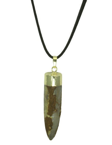 Stone Bullet pendant necklace - Spike Pendant Necklace - Fossil Agate Necklace - Stone Spike Necklace