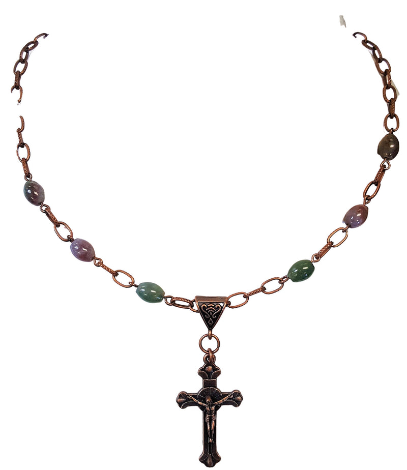 Cross Necklace - Gemstone Chain Cross Necklaces - Religious Jewelry - Christian Necklace - Crucifix Cross