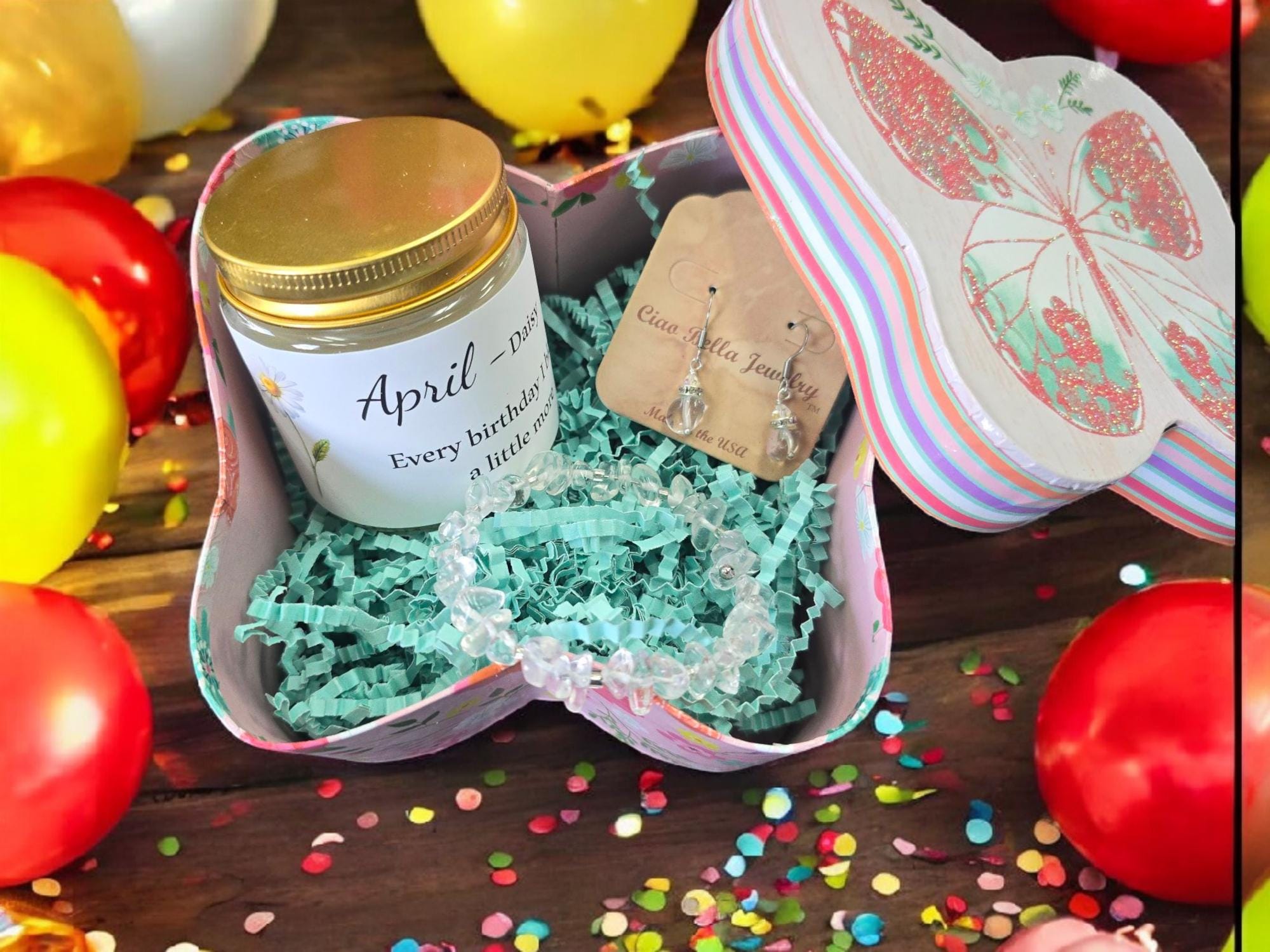 April Birthday Gift Box, Candle, Quartz Jewelry, Daisy Mug, Butterfly Box, Women's Birthday Gift