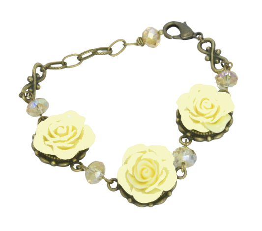 Victorian Charm Rose Flower Bracelet | Yellow, Blue, Pink, :Peach