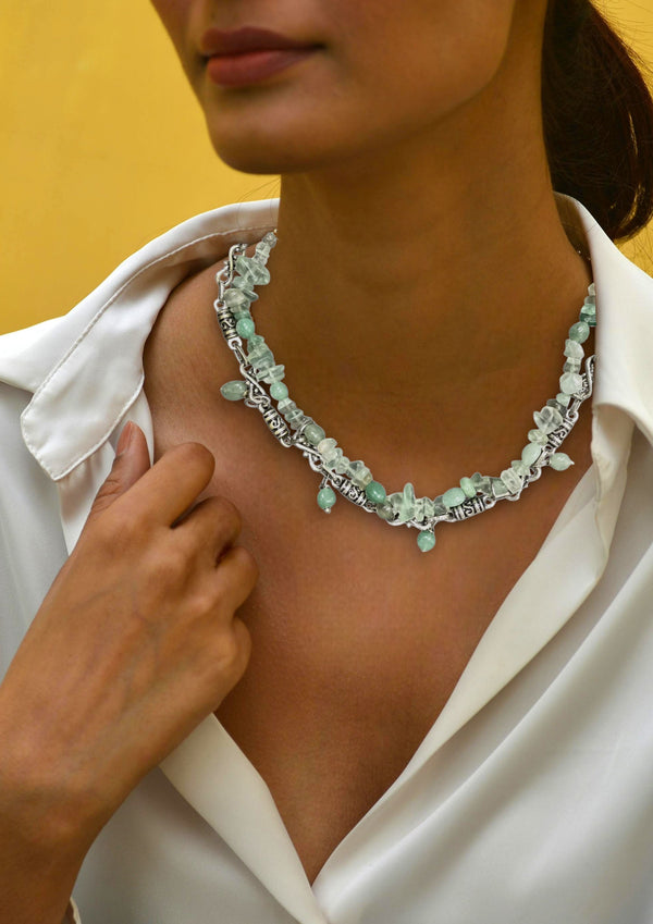 Aventurine & Silver Filigree Necklace, Gemstone Necklace