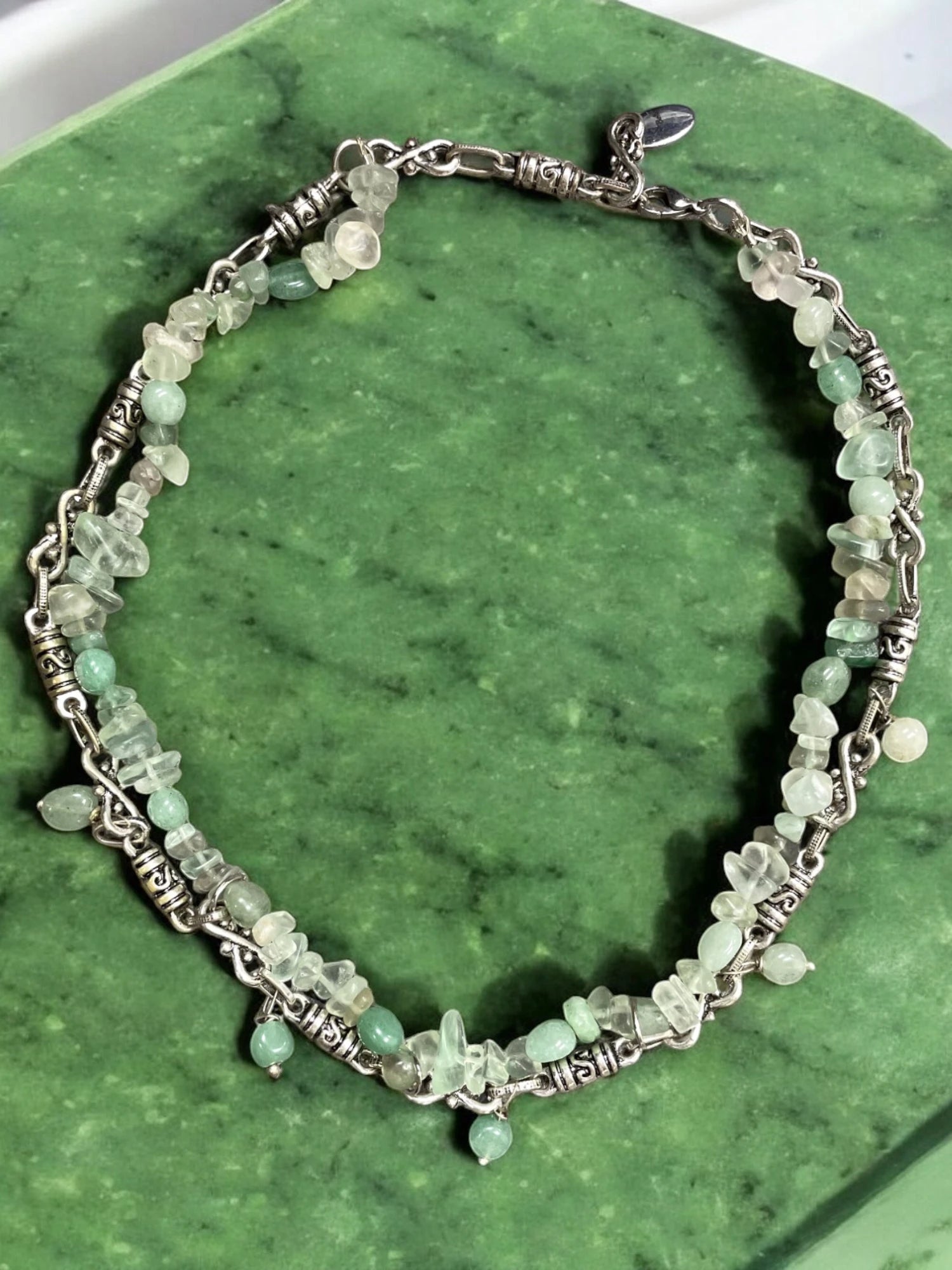 Aventurine & Silver Filigree Necklace, Gemstone Necklace