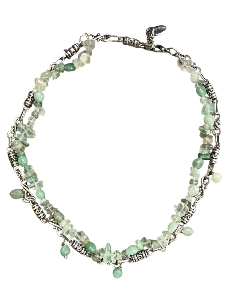 Jade & Stainless Steel Filigree Necklace, Gemstone Necklace