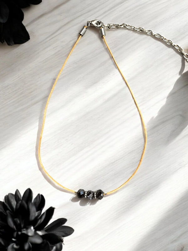Three Jet Black Crystal Necklace, Minimalist Cord Necklace