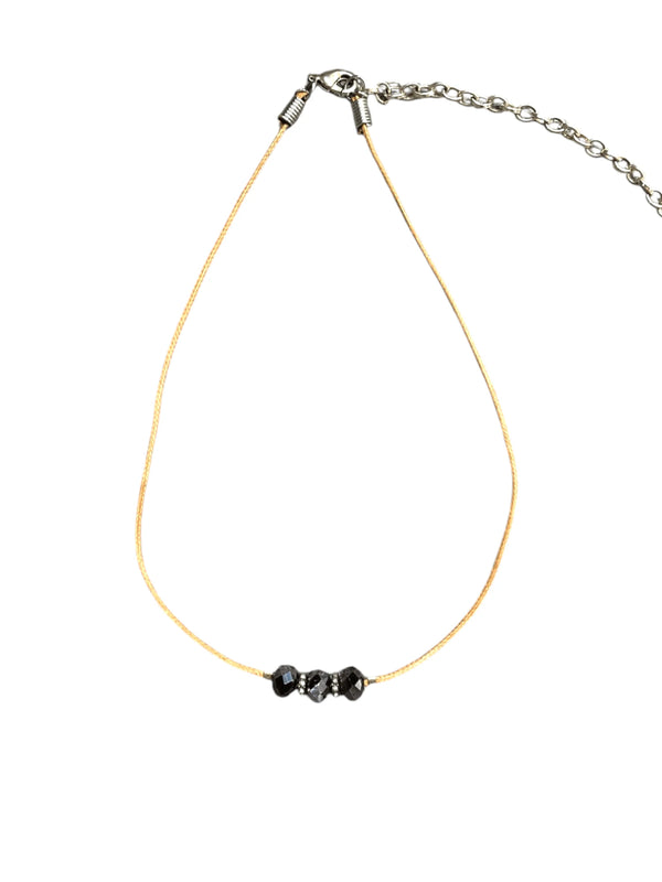 Three Jet Black Crystal Necklace, Minimalist Cord Necklace