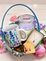July Birthday Gift Box, Candle, Ruby Jewelry, Larkspur Mug, Women's Gift