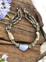 Chalcedony & Mixed Stone Chip Necklace, Three Strand Necklace