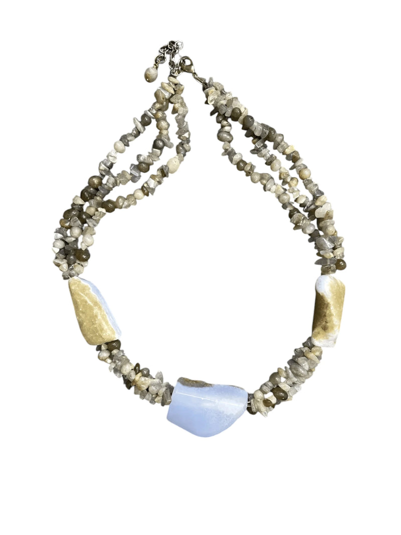 Chalcedony & Mixed Stone Chip Necklace, Three Strand Necklace