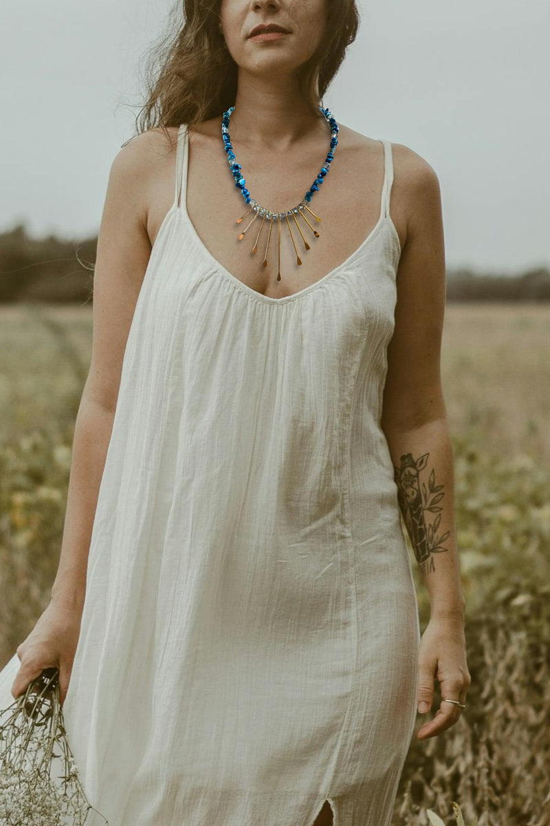 Gemstone and Crystal Bead Paddle Necklace