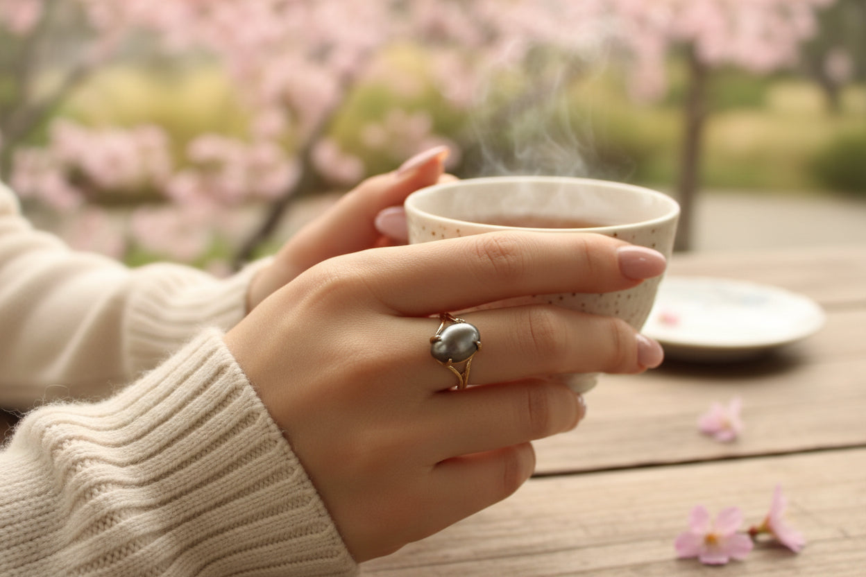 The Lunar Eclipse: One-of-a-Kind Gray Freshwater Pearl Statement Ring