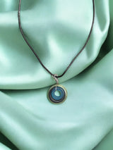 Sea Glass Pendant Necklace, Light Green, Black & Blue, Black Glass on a Black Cord
