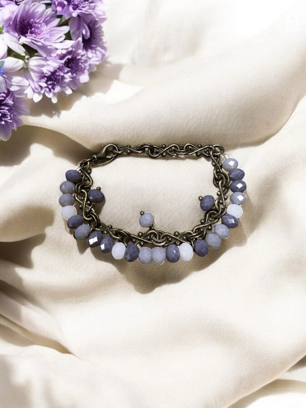 Purple Beaded & Gold Filigree Bracelet, Dangle Charm Bracelet