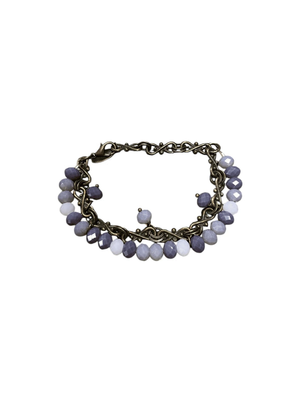 Purple Beaded & Gold Filigree Bracelet, Dangle Charm Bracelet