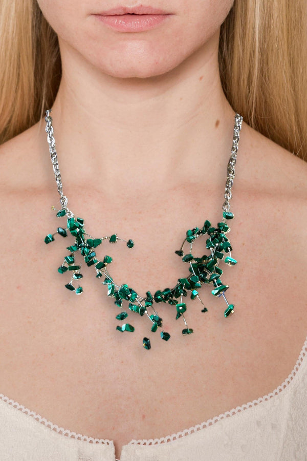Gemstone Starlight Spray Statement  Necklace - Amethyst, Malachite, Amazonite