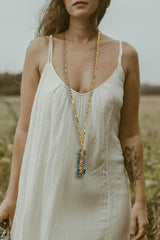 Metallic Peacock Green Crystal Long Chain Cluster Necklace