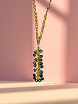 Metallic Peacock Green Crystal Long Chain Cluster Necklace