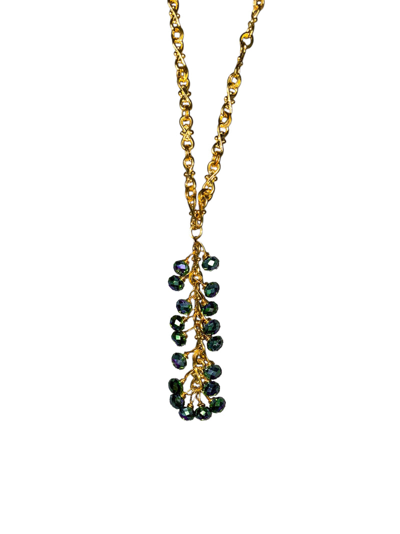 Metallic Peacock Green Crystal Long Chain Cluster Necklace