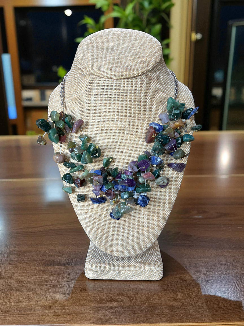 Gemstone Starlight Spray Statement  Necklace - Amethyst, Malachite, Amazonite